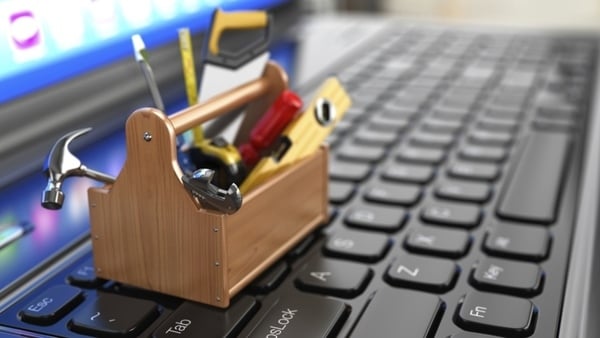 tool box on top of computer keyboard