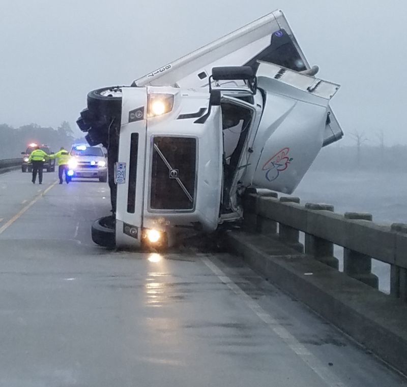 tipped over 18-wheeler in Columbia, N.C.