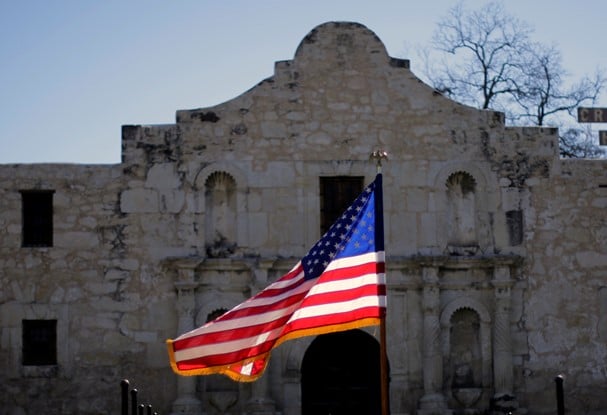 The Alamo with US Flag