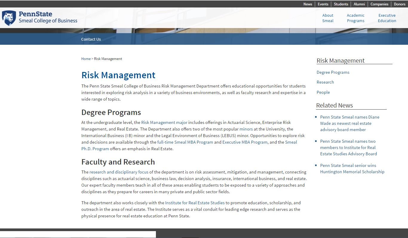 Penn State risk management website