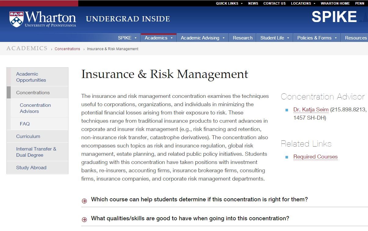 Univ. of Penn. Risk Management and Insurance program