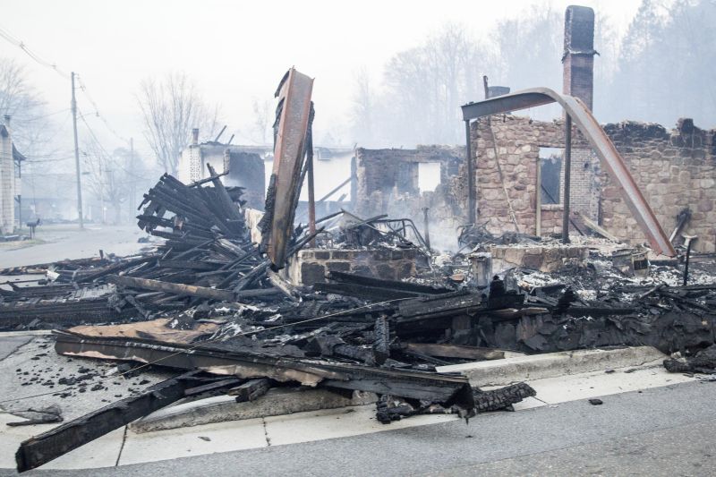  burned out building smolders 