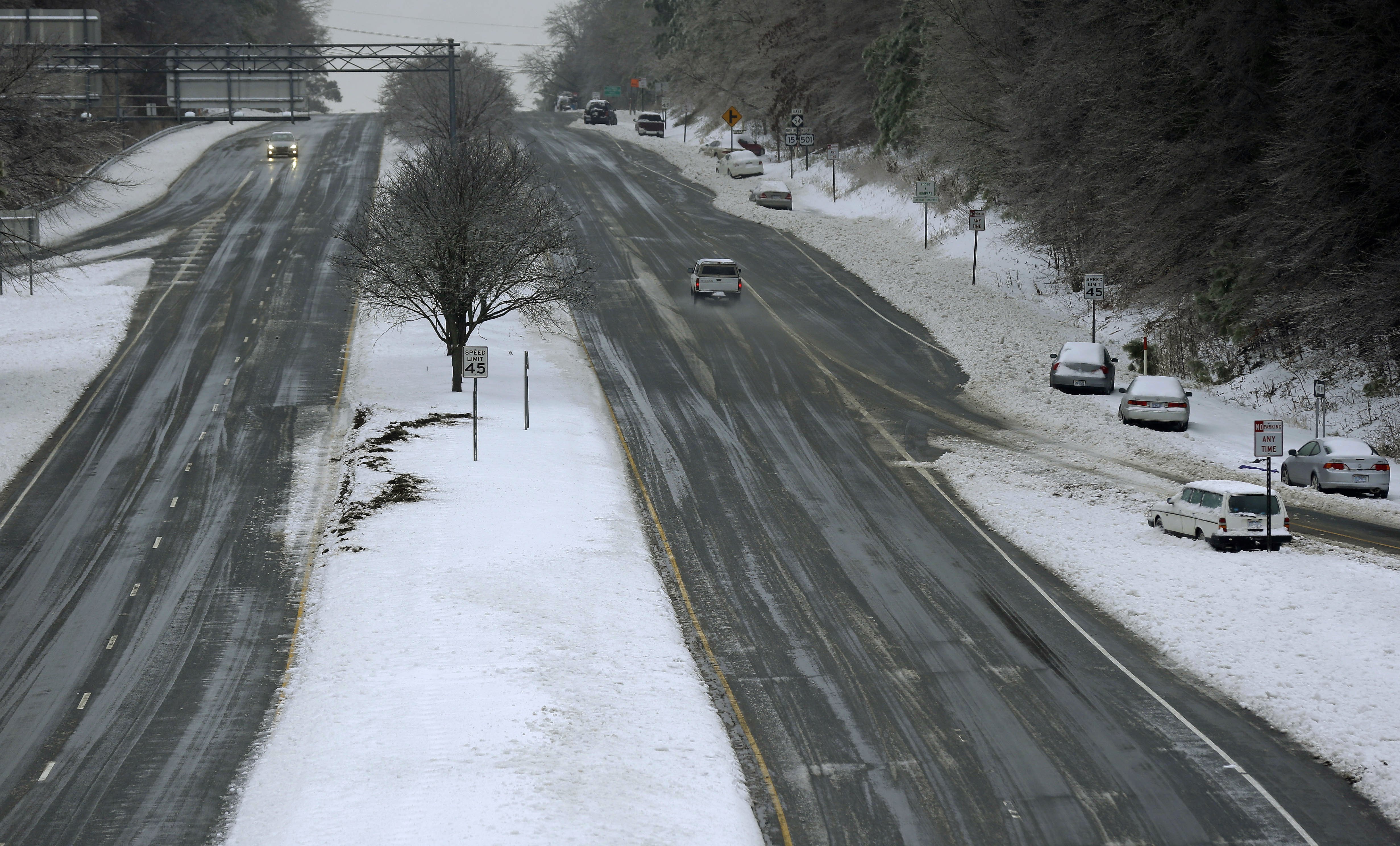 Icy road Highway 54 Chapel Hill NC