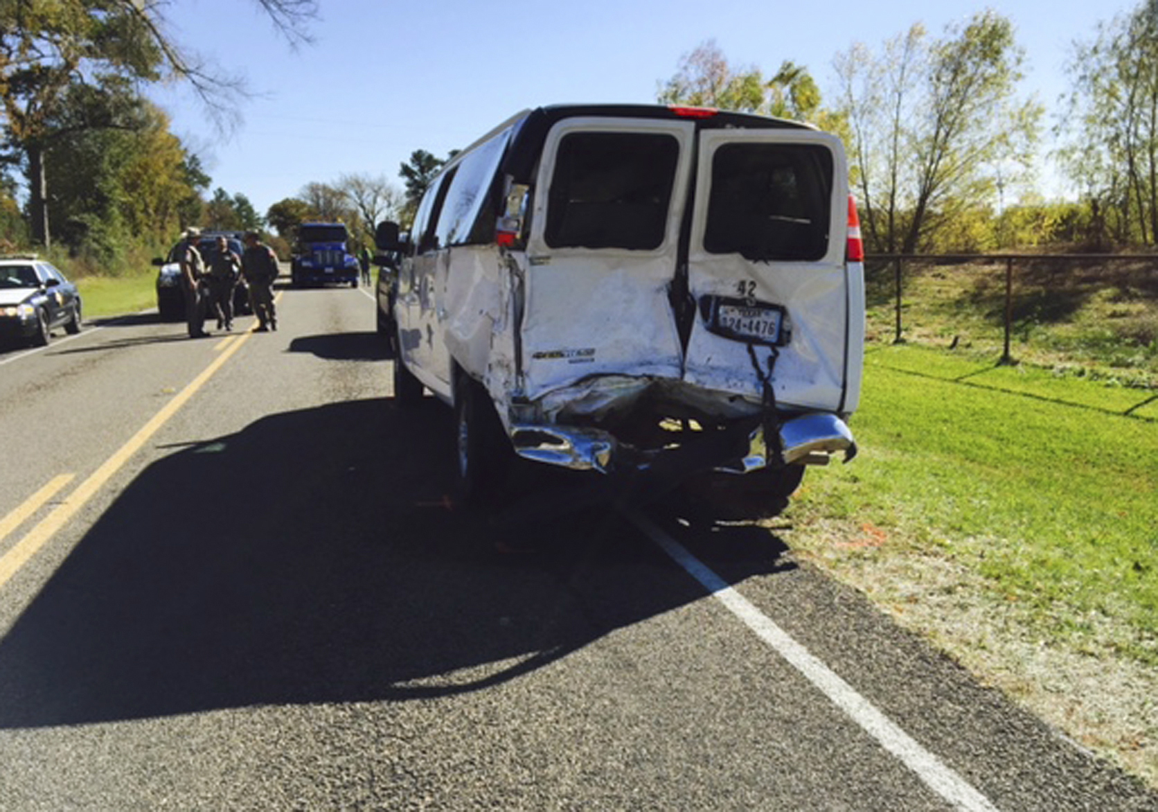 Back of van after being rearended by truck in Trinity Texas