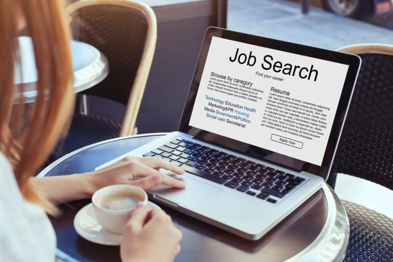 job search on laptop