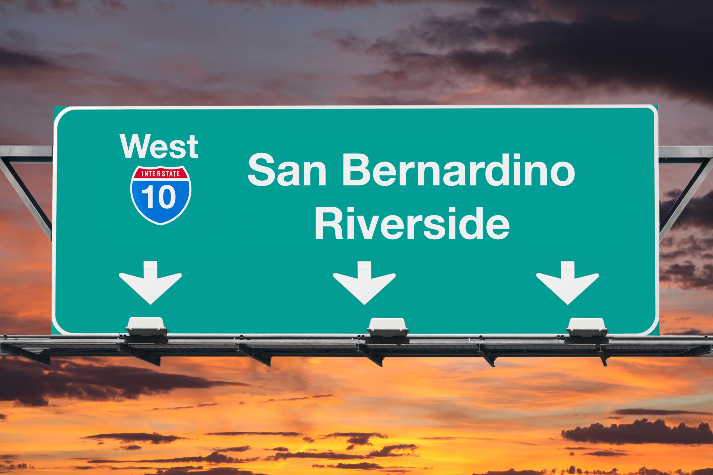 San Bernardino CA road sign at sunset