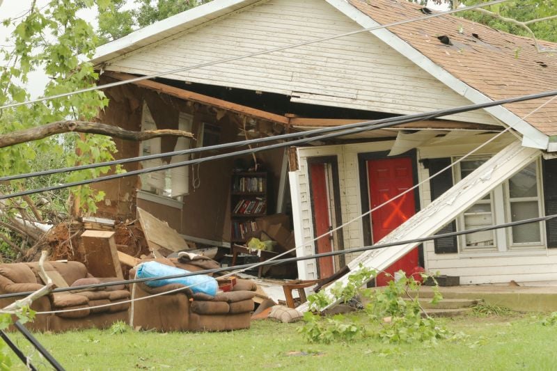 home damaged after severe weather moved through Van, Texas