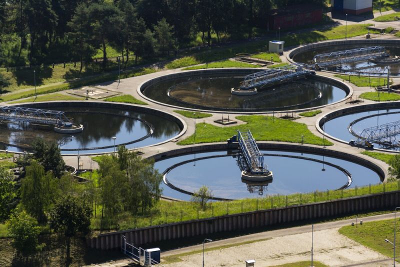 aerial view of city sewage treatment plant