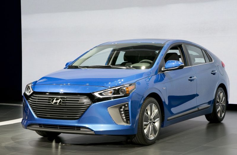 The 2017 Hyundai Ioniq hybrid vehicle is shown at the New York International Auto Show