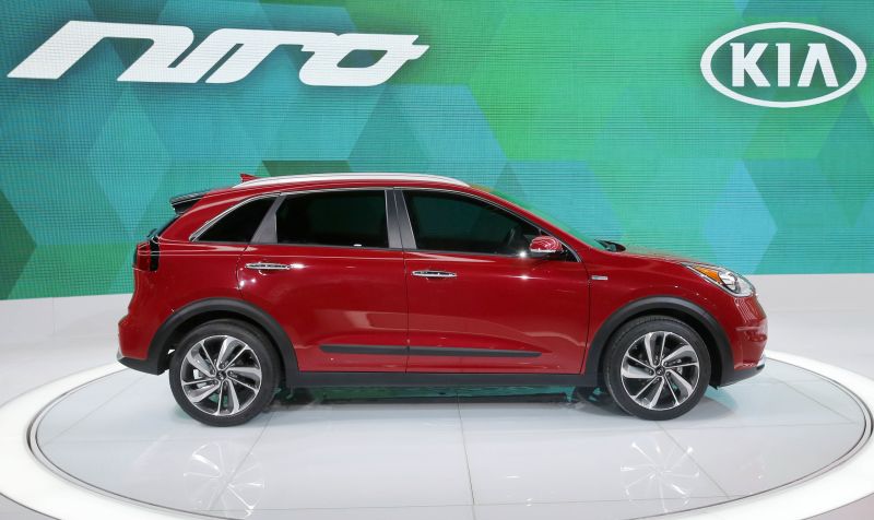  2017 Kia Niro sits on display at the Chicago Auto Show