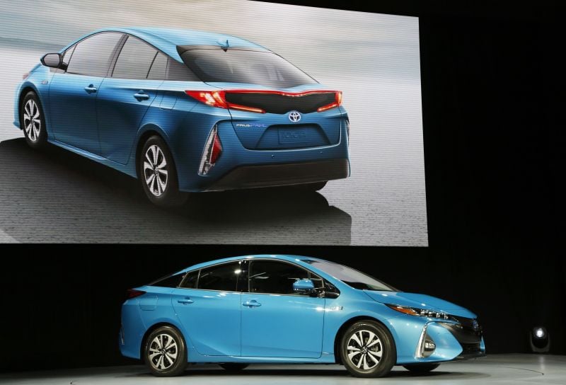 The 2017 Toyota Prius Prime is shown at the New York International Auto Show