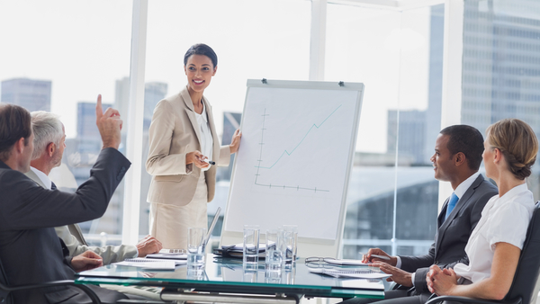 woman insurance agent giving a presentation