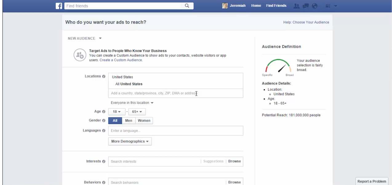 Facebook ad target tool