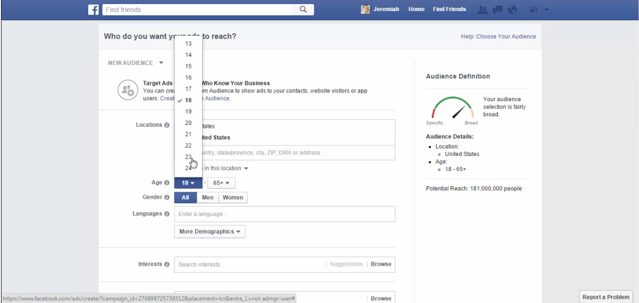 Facebook target by age