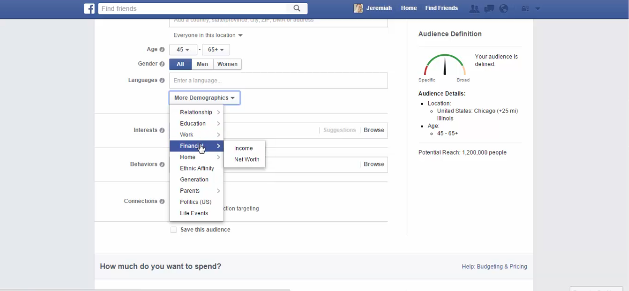 Facebook target by financials