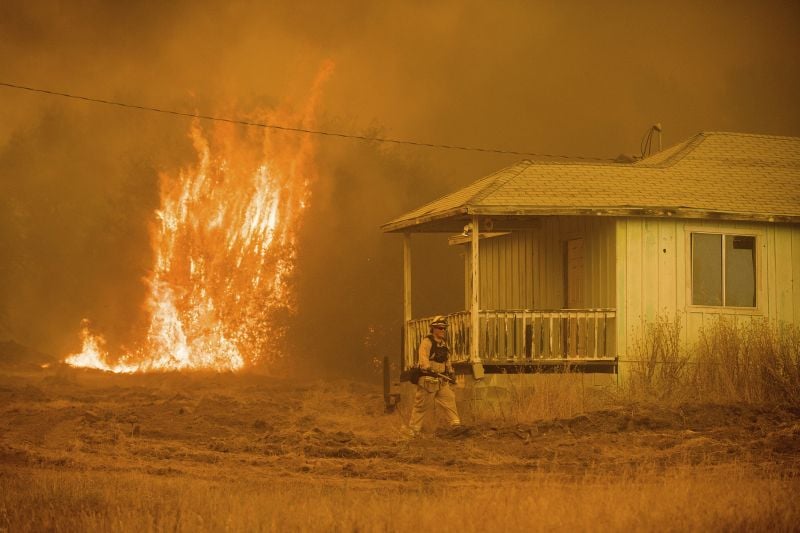 flames near a house