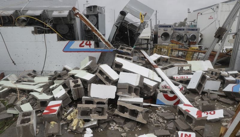 A coin laundry lost it's roof and portions of walls in the wake of Hurricane Harvey