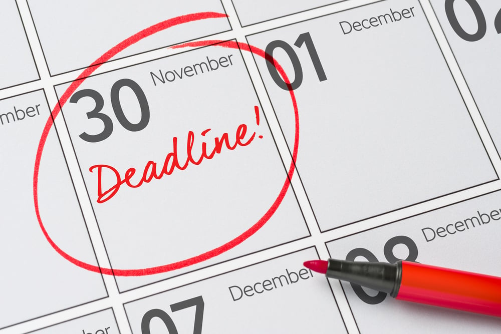 Nov 30 circled in red on calendar Deadline