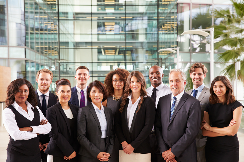 Group of business people outside office diverse