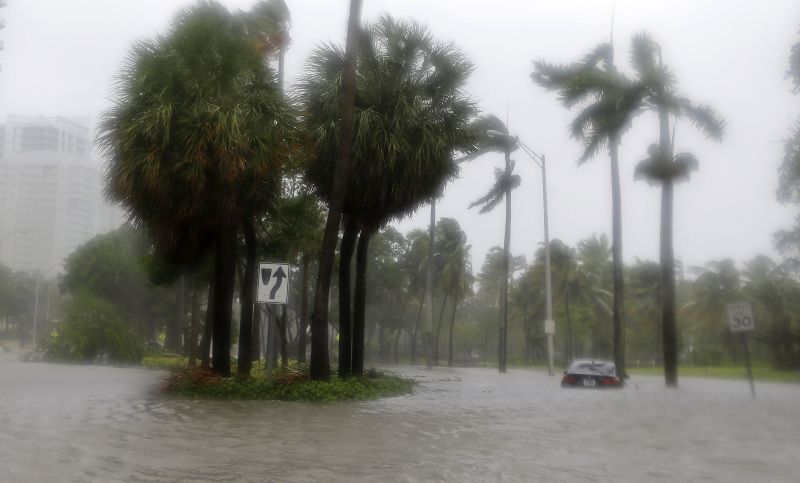 Heavy rains flood the streets in the Coconut Grove area in Miami 