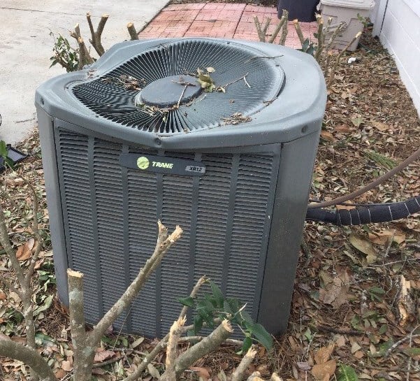 condenser damaged by heavy wind-blown object