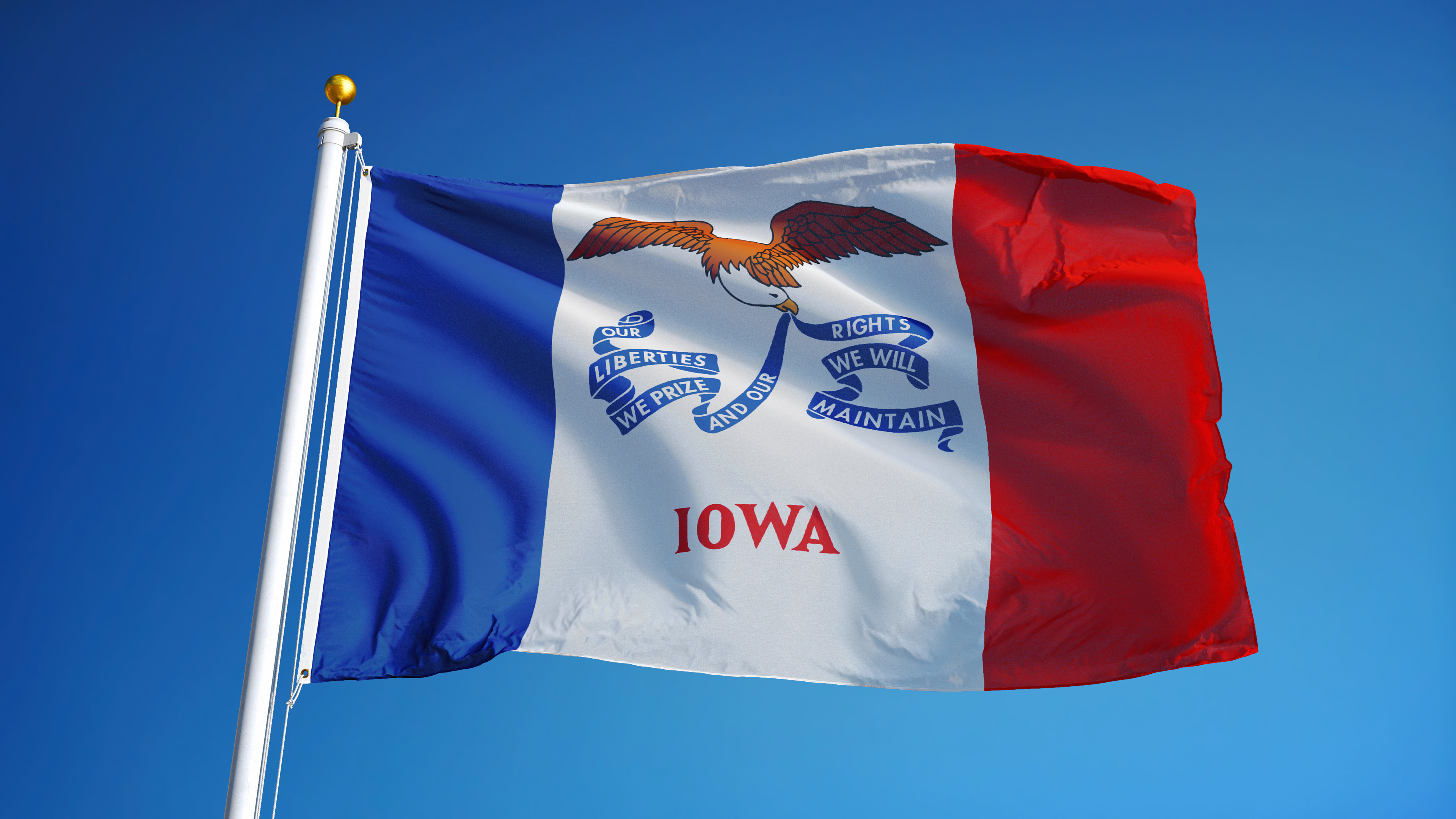 Iowa flag waves in the wind