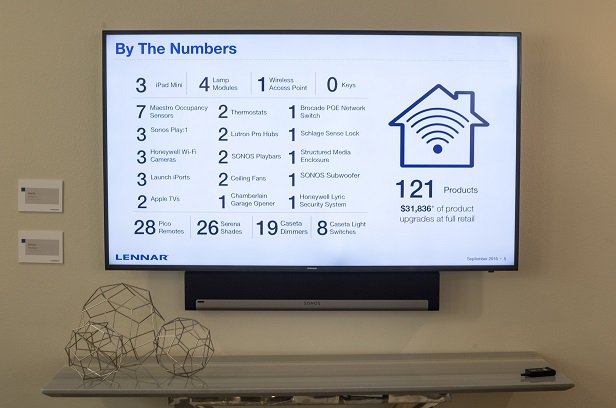 A television displays smart features inside a home in Alameda, Calif. 