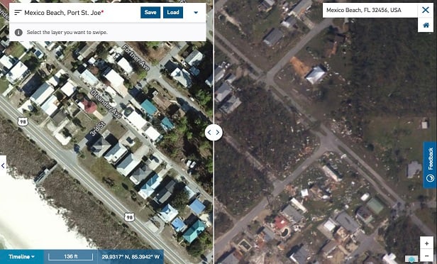 Assessing hurricane damage from the air.