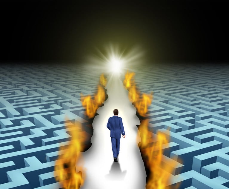 An illustration of a business person burning a path through a maze.