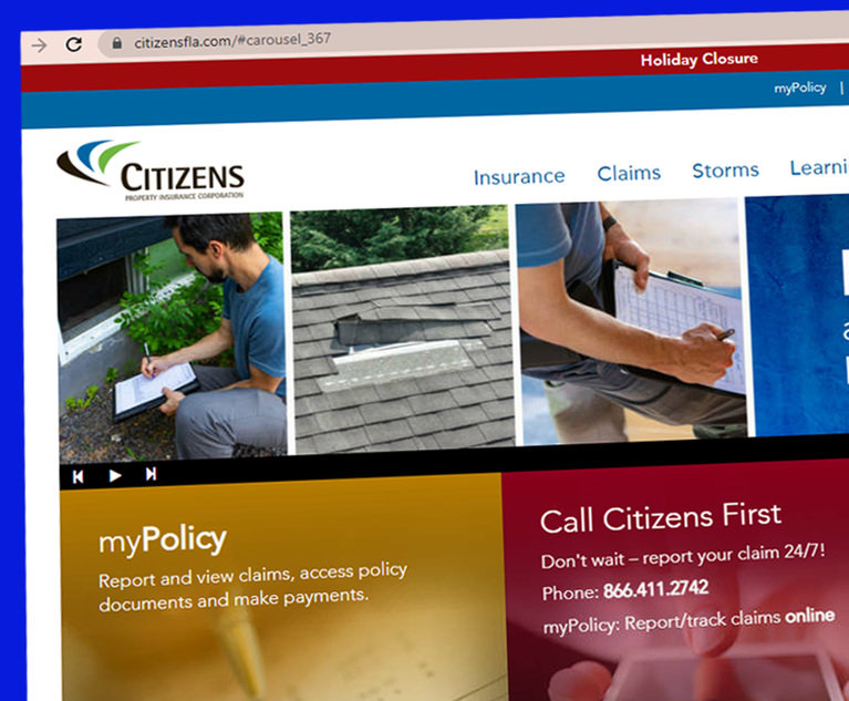 Screenshot of Citizens Property Insurance Corporation's website.