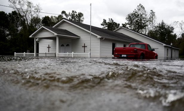 Florence flooding around a church