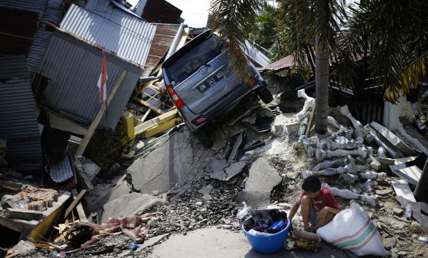 areas heavily damaged by a massive earthquake and tsunami