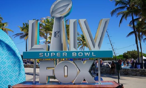 View of the Superbowl LIV 54 sign near the FOX broadcast studios in Miami Beach to happen on February 2, 2020 at the Hard Rock Stadium in Miami Gardens. (Photo: Shutterstock)