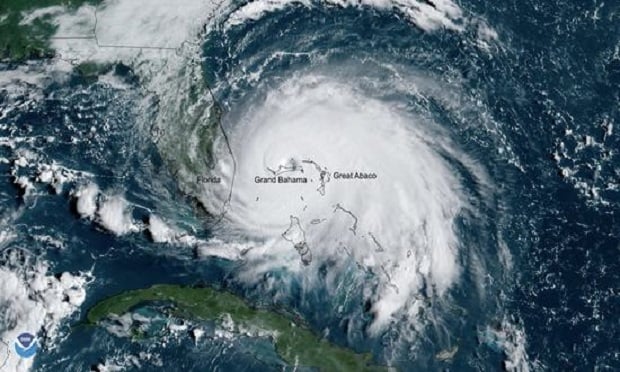 On Monday, Sept. 2, 2019, GOES East captured a view of Hurricane Dorian, a Category 5 storm, over Grand Bahama. (Photo: NOAA)