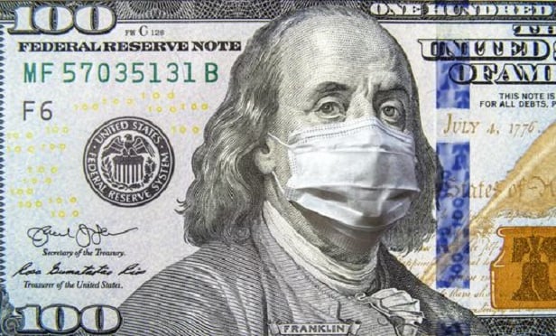 Ben Franklin on a dollar with a facemask.