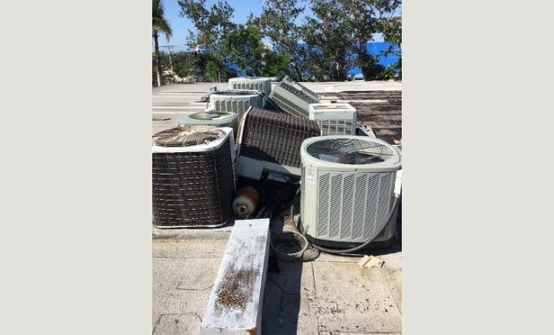 Condensing units on HVAC split-systems have multiple components prone to hurricane damage. (Photo Credit: HVACi)