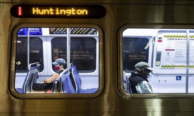 People riding the D.C. Metro wear protective masks to stem the spread of the coronavirus in Washington, D.C. June 6, 2020. (Photo: Diego M. Radzinschi/ALM)