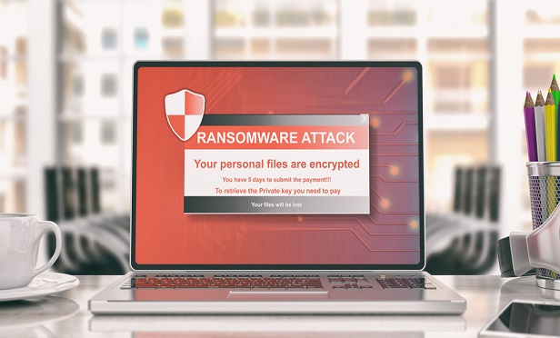 Ransomware screen on a computer.