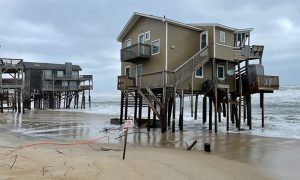 A photo from the day before the two homes collapsed in Rodanthe, North Carolina. The National Parks Service at Cape Hatteras National Seashore reported it proactively reached out to homeowners in Rodanthe after a house was washed away earlier this year and recommended that actions be taken to prevent collapses. (Credit: (Credit: National Parks Service/Cape Hatteras National Seashore)