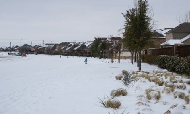 Panoramic shot of the snow-covered coastline in Texas following Winter Storm Uri.