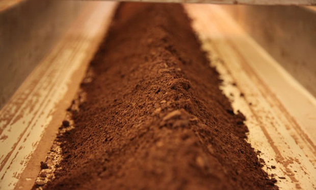 Cocoa powder on a production line.