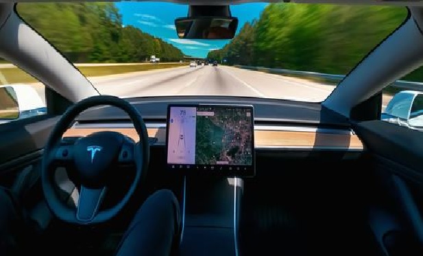 Interior of a Tesla 3 dashboard.