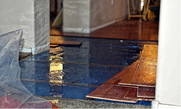 Water damage tear out of a floor.
