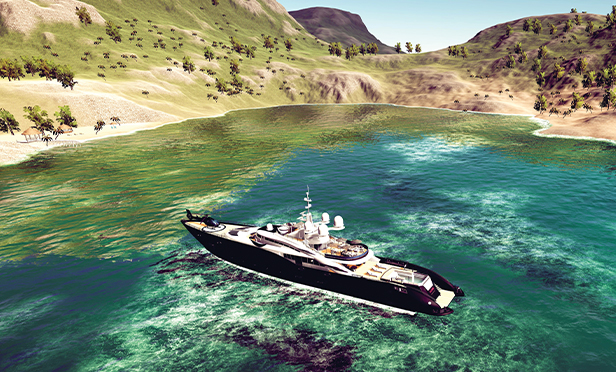 Large yacht sailing in a body of water.