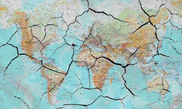 A map of the world that appears dry and cracked.
