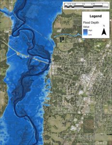 Flood extent of the Peace River in Arcadia, Fla. after Hurricane Ian. (Credit: CoreLogic)