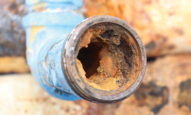 Interior of a corroded pipe.