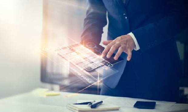 Man working on a tablet.