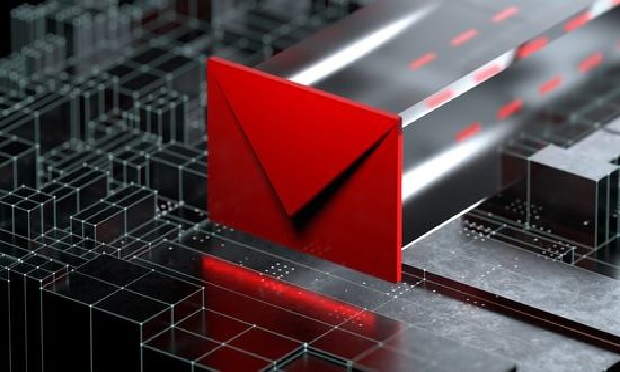 Bright red envelope indicating an email scam.