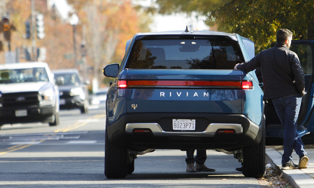 Rivian R1T electric truck on display on Capitol Hill in Washington, D.C., on Wednesday, November 17, 2021. The electric pickup truck by Rivian, manufactured in an old Mitsubishi plant in Normal, Illinois, began delivering to customers in September at a starting price of $67,500. Photo: Diego M. Radzinschi/ALM